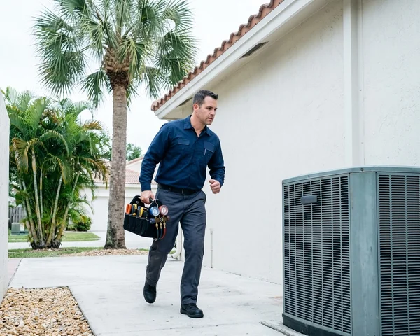 Rocket HVACR technician mounting a ductless mini-split indoor wall unit in a Kendall home addition, lineset routed through the wall to the outdoor condenser unit visible through the window